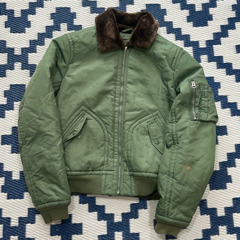 Ralph Lauren Green Bomber Jacket with Brown Collar